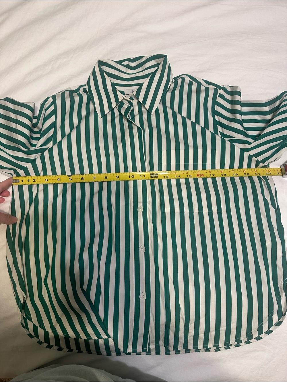 Madewell Green and White Vertical Stripe Button-Up Shirt - Picture 3 of 3